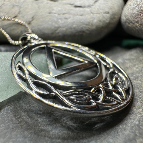 Load image into Gallery viewer, Celtic Sobriety Necklace, Recovery Pendant, AA Jewelry, Alcoholics Anonymous Pendant, 12 Step Gift, Sobriety Anniversary, Soberversary