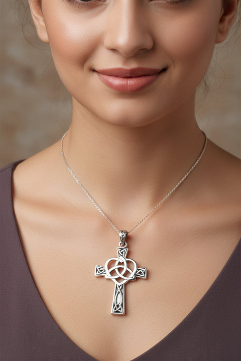 Load image into Gallery viewer, Celtic Cross Necklace, Irish Jewelry, Celtic Heart Pendant, Trinity Knot Pendant, Scotland Jewelry, First Communion Gift, Confirmation Gift