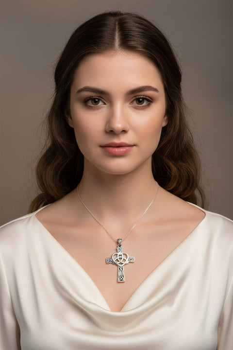 Load image into Gallery viewer, Celtic Cross Necklace, Irish Jewelry, Celtic Heart Pendant, Trinity Knot Pendant, Scotland Jewelry, First Communion Gift, Confirmation Gift
