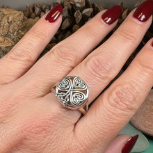 Load image into Gallery viewer, Shamrock Ring, Celtic Ring, Irish Jewelry, Clover Jewelry, Irish Gift, Irish Dance Gift, Anniversary Gift, Large Ireland Ring, Mom Gift