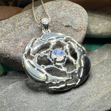 Load image into Gallery viewer, Raven Necklace, Bird Jewelry, Celtic Pendant, Silver Bird Pendant, Triquetra, Pagan Jewelry, Triple Spiral, Poe Jewelry, Gothic Jewelry