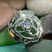 Load image into Gallery viewer, Raven Necklace, Bird Jewelry, Celtic Pendant, Silver Bird Pendant, Triquetra, Pagan Jewelry, Triple Spiral, Poe Jewelry, Gothic Jewelry