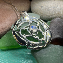 Load image into Gallery viewer, Raven Necklace, Bird Jewelry, Celtic Pendant, Silver Bird Pendant, Triquetra, Pagan Jewelry, Triple Spiral, Poe Jewelry, Gothic Jewelry