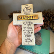 Load image into Gallery viewer, Serenity Prayer Standing Cross, Christian Gift, Recovery Cross, Communion Gift, Child's Cross Gift, Religious Prayer, AA Gift, Encouragement