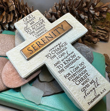 Load image into Gallery viewer, Serenity Prayer Standing Cross, Christian Gift, Recovery Cross, Communion Gift, Child's Cross Gift, Religious Prayer, AA Gift, Encouragement