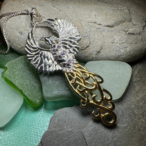 Load image into Gallery viewer, Golden Fire Phoenix Necklace in Sterling Silver
