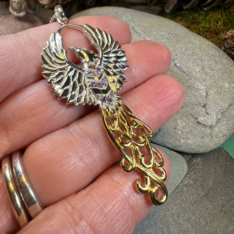 Load image into Gallery viewer, Golden Fire Phoenix Necklace in Sterling Silver