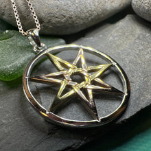 Load image into Gallery viewer, Elven Star Necklace, Seven Pointed Star Necklace, Celestial Pendant, Wiccan Jewelry, Moonstone Pendant, Pagan Jewelry, Oak Leaf, Mystical