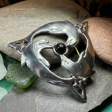 Load image into Gallery viewer, Dolphin Brooch, Celtic Jewelry, Beach Jewelry, Fish Necklace, Sister Gift, Friendship Gift, Nautical Jewelry, Sea Jewelry, Wife Gift