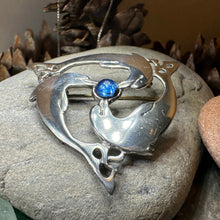 Load image into Gallery viewer, Dolphin Brooch, Celtic Jewelry, Beach Jewelry, Fish Necklace, Sister Gift, Friendship Gift, Nautical Jewelry, Sea Jewelry, Wife Gift