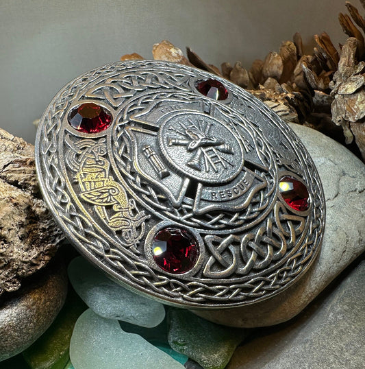 Celtic Fireman Brooch, Celtic Knot Jewelry, Irish Jewelry, Scotland Jewelry, Anniversary Gift, Tartan Pin, Viking Jewelry, Fire & Rescue Pin