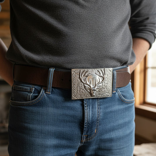 Celtic Stag Kilt Belt Buckle - Handmade in Scotland — view 2