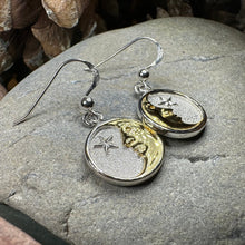 Load image into Gallery viewer, Moon Earrings, Celtic Jewelry, Celestial Jewelry, Crescent Moon Earrings, Full Moon Jewelry, Star Jewelry, Anniversary Gift, Gold Earrings