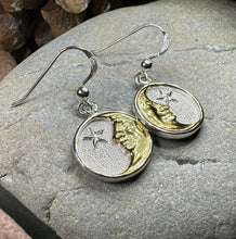 Load image into Gallery viewer, Moon Earrings, Celtic Jewelry, Celestial Jewelry, Crescent Moon Earrings, Full Moon Jewelry, Star Jewelry, Anniversary Gift, Gold Earrings