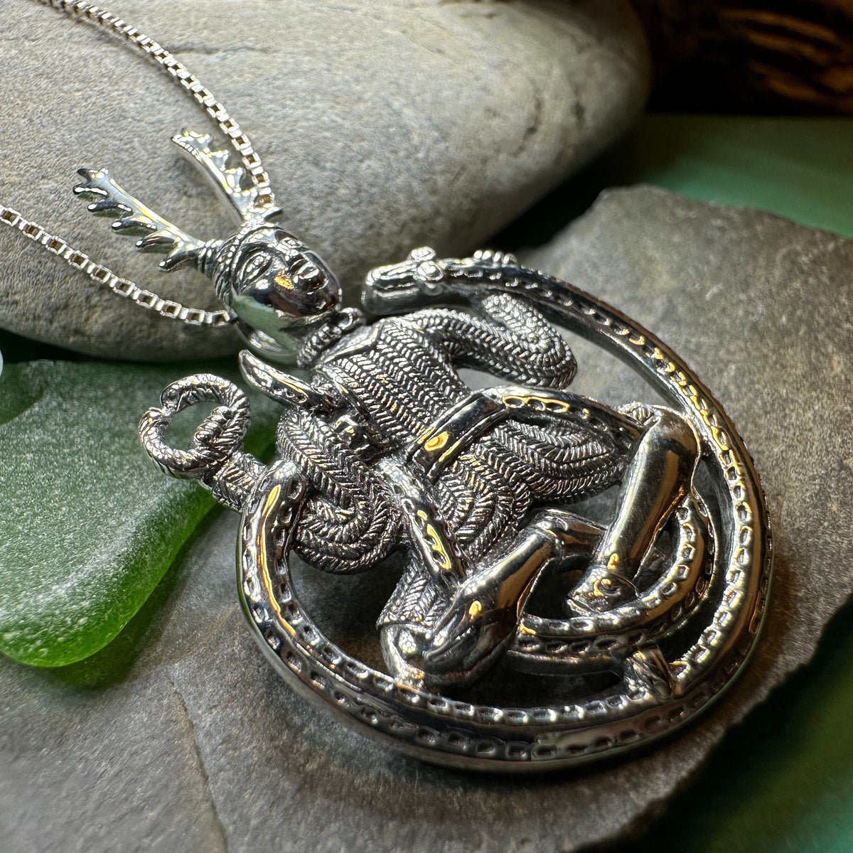 Pendentif Cernunnos Argent 925 - Amulette Dieu Celtique Des Forêts 3,2cm