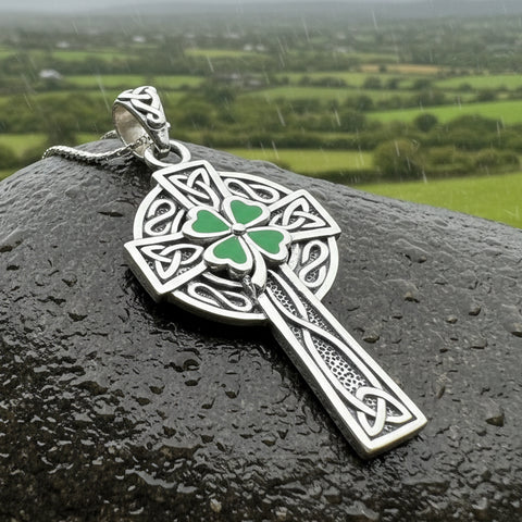 Load image into Gallery viewer, Celtic Cross Necklace, Celtic Jewelry, Irish Jewelry, Shamrock Cross Necklace, Irish Cross, Clover Jewelry, Ireland Jewelry, Confirmation