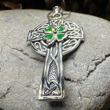 Load image into Gallery viewer, Celtic Cross Necklace, Celtic Jewelry, Irish Jewelry, Shamrock Cross Necklace, Irish Cross, Clover Jewelry, Ireland Jewelry, Confirmation