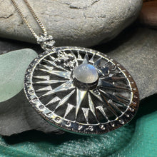 Load image into Gallery viewer, Compass Necklace, Celtic Pendant, Elven Star Jewelry, Moonstone, Anniversary Gift, Outlander Jewelry, Fluer De Lis Jewelry, True North