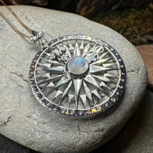 Load image into Gallery viewer, Compass Necklace, Celtic Pendant, Elven Star Jewelry, Moonstone, Anniversary Gift, Outlander Jewelry, Fluer De Lis Jewelry, True North
