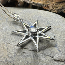 Load image into Gallery viewer, Elven Star Necklace, Seven Pointed Star Necklace, Celestial Pendant, Wiccan Jewelry, Moonstone Pendant, Pagan Jewelry, Oak Leaf, Mystical