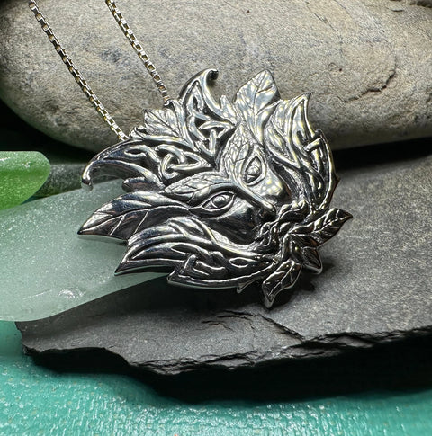 Load image into Gallery viewer, Celtic Green Man Necklace in Sterling Silver