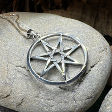 Load image into Gallery viewer, Elven Star Necklace, Seven Pointed Star Necklace, Celestial Pendant, Wiccan Jewelry, Witch Pendant, Pagan Jewelry, Oak Leaf, Mystical