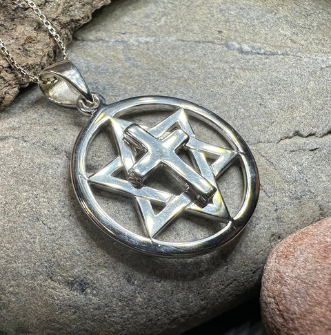Load image into Gallery viewer, Star of David Cross Necklace, Cross Jewelry, Israel Support Gift, Anniversary Gift, Christian Gift, Religious Jewelry, Jewish Star Cross
