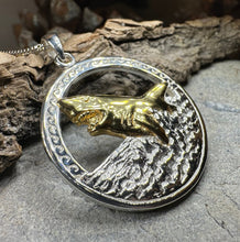 Load image into Gallery viewer, Great White Shark Necklace, Men's Beach Jewelry, Ocean Pendant, Surfer Gift, Fish Jewelry, Gold Jewelry, Large Silver Pendant, Nautical Gift