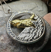 Load image into Gallery viewer, Great White Shark Necklace, Men's Beach Jewelry, Ocean Pendant, Surfer Gift, Fish Jewelry, Gold Jewelry, Large Silver Pendant, Nautical Gift