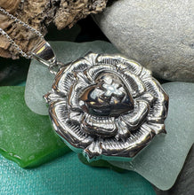 Load image into Gallery viewer, Celtic Cross Necklace, Rose Cross Pendant, Rosy Cross Jewelry, Scotland Jewelry, Large Ladies Cross, Medieval Cross, Religious Jewelry