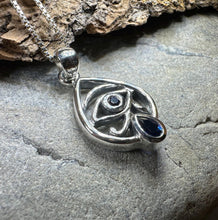 Load image into Gallery viewer, Eye of Horus Necklace, Egyptian Eye Pendant, Mystical Amulet, Egyptian Symbol, Sapphire Jewelry, Cancer Survivor Gift, Recovery Gift