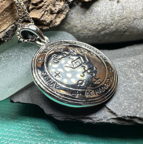 Load image into Gallery viewer, Archangel Michael Sigil Pendant, Angel Necklace, Spiritual Jewelry, St. Michael Necklace, Guardian Angel, Police Jewelry, Protection Charm