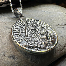 Load image into Gallery viewer, Saint Michael Pendant, Guardian Angel Necklace, Men's Jewelry, Religious Jewelry, Catholic Gift, Christian Gift, Confirmation Gift, Police
