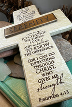Load image into Gallery viewer, Serenity Prayer Standing Cross, Christian Gift, Recovery Cross, Communion Gift, Child's Cross Gift, Religious Prayer, AA Gift, Encouragement