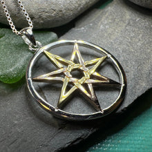 Load image into Gallery viewer, Elven Star Necklace, Seven Pointed Star Necklace, Celestial Pendant, Wiccan Jewelry, Moonstone Pendant, Pagan Jewelry, Oak Leaf, Mystical