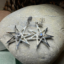 Load image into Gallery viewer, Elven Star Earrings, Seven Pointed Star Jewelry, Celestial Post Earrings, Wiccan Jewelry, Moonstone Jewelry, Pagan Jewelry, Oak Leaf Gift