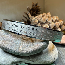 Load image into Gallery viewer, Serenity Prayer Bracelet, Christian Jewelry, Recovery Cross Gift, Sponsor Gift, Bangle Bracelet, Religious Prayer, AA Gift, Encouragement