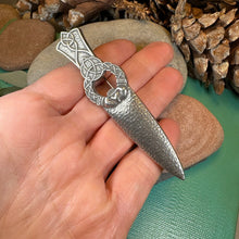 Load image into Gallery viewer, Irish Kilt Pin, Celtic Knot Pin, Claddagh Kilt Pin, Harp Jewelry, Celtic Kilt Pin, Irish Dancer Gift, Celtic Knot Brooch, Bagpiper Gift