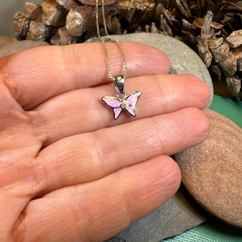Load image into Gallery viewer, Butterfly Necklace, Fire Opal Jewelry, Petite Boho Pendant, New Age Jewelry, Sterling Silver, Anniversary Gift, Nature Necklace, Minimalist