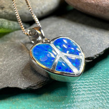 Load image into Gallery viewer, Peace Sign Necklace, Opal Jewelry, Heart Pendant, Hippie Jewelry, Yoga Gift, Sister Gift, Girlfriend Gift, Graduation Gift, October Birthday