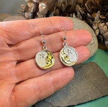 Load image into Gallery viewer, Moon Earrings, Celtic Jewelry, Celestial Jewelry, Crescent Moon Earrings, Full Moon Jewelry, Star Jewelry, Anniversary Gift, Gold Earrings