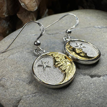 Load image into Gallery viewer, Moon Earrings, Celtic Jewelry, Celestial Jewelry, Crescent Moon Earrings, Full Moon Jewelry, Star Jewelry, Anniversary Gift, Gold Earrings