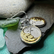 Load image into Gallery viewer, Moon Earrings, Celtic Jewelry, Celestial Jewelry, Crescent Moon Earrings, Full Moon Jewelry, Star Jewelry, Anniversary Gift, Gold Earrings