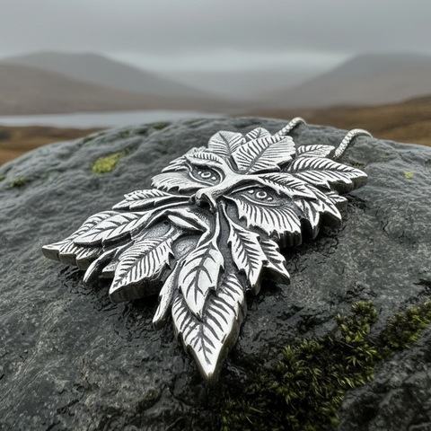 Load image into Gallery viewer, Montgeon Green Man Necklace in Sterling Silver