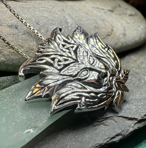 Load image into Gallery viewer, Celtic Green Man Necklace in Sterling Silver
