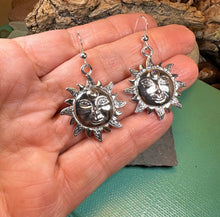 Load image into Gallery viewer, Sun Earrings, Celtic Jewelry, Moonstone Dangle Earrings, Celestial Jewelry, Wiccan Jewelry, Mom Gift, Sun Jewelry, Pagan Jewelry, Beach