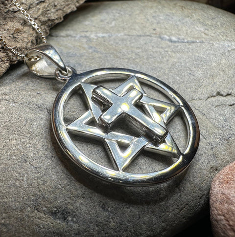 Load image into Gallery viewer, Star of David Cross Necklace, Cross Jewelry, Israel Support Gift, Anniversary Gift, Christian Gift, Religious Jewelry, Jewish Star Cross