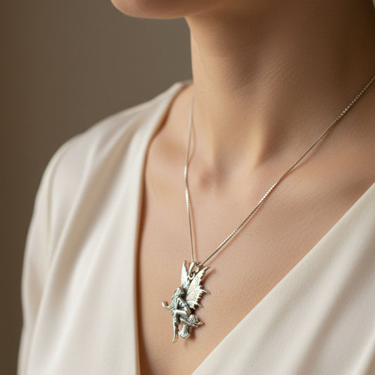 Fairy Necklace, Celtic Jewelry, Mushroom Pendant, Anniversary Gift, Irish Jewelry, Pixie Jewelry, Wife Gift, Fantasy Gift, Silver Butterfly