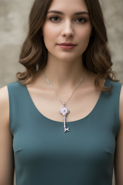 Load image into Gallery viewer, Hecate Key Necklace, Irish Jewelry, Celtic Jewelry, Pagan Gift, Key Pendant, Wiccan Jewelry, Celtic Knot Jewelry, Witch Gift, Gothic Jewelry