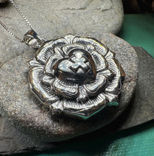 Load image into Gallery viewer, Celtic Cross Necklace, Rose Cross Pendant, Rosy Cross Jewelry, Scotland Jewelry, Large Ladies Cross, Medieval Cross, Religious Jewelry